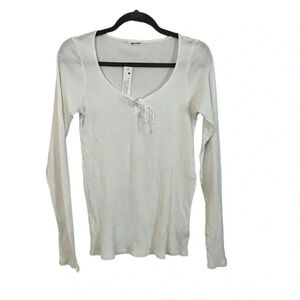 LaMade Revolve White Ribbed Long Sleeve Lightweight Tie Top NWT